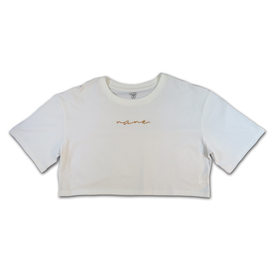 NANE “Brand” Embroidered Crop- Top White