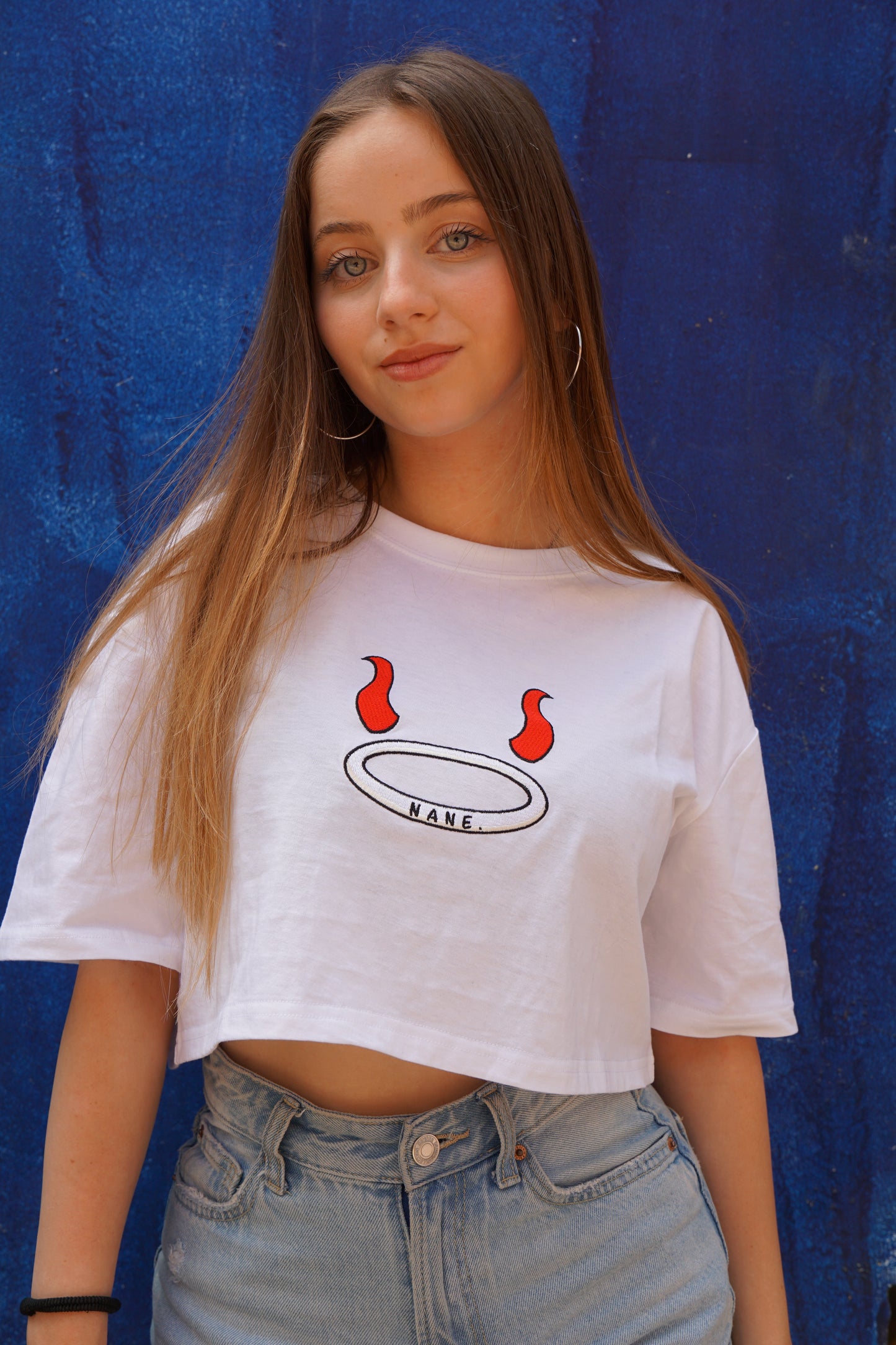 NANE “Heaven or Hell” Embroidered Crop-Top White